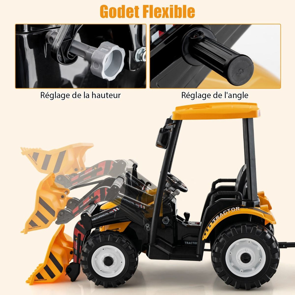 12V Tracteur Électrique Enfants avec Pelle&Remorque Amovible Véhicule Électrique à 6 Roues avec Télécommande & Musique 3-6 km/h pour 3-8 Ans Jaune/Vert