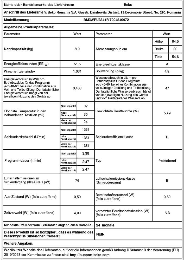 Beko WMC91464ST1 b300 Waschvollautomat, Waschmaschine, 9 kg, Bluetooth, ProSmart Inverter Motor, Dampffunktion, Pet Hair Removal, Watersafe+, Weiß
