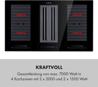 Klarstein 2-in-1 Induktionskochfeld mit Dunstabzug, Induktionskochfeld mit Abluft & Ventilator, 4-Zonen-Kochfeld, Glaskeramik-Einbauherd, Kochfeld mit Dunstabzug, Energieklasse A, 654m³/h Luftstrom