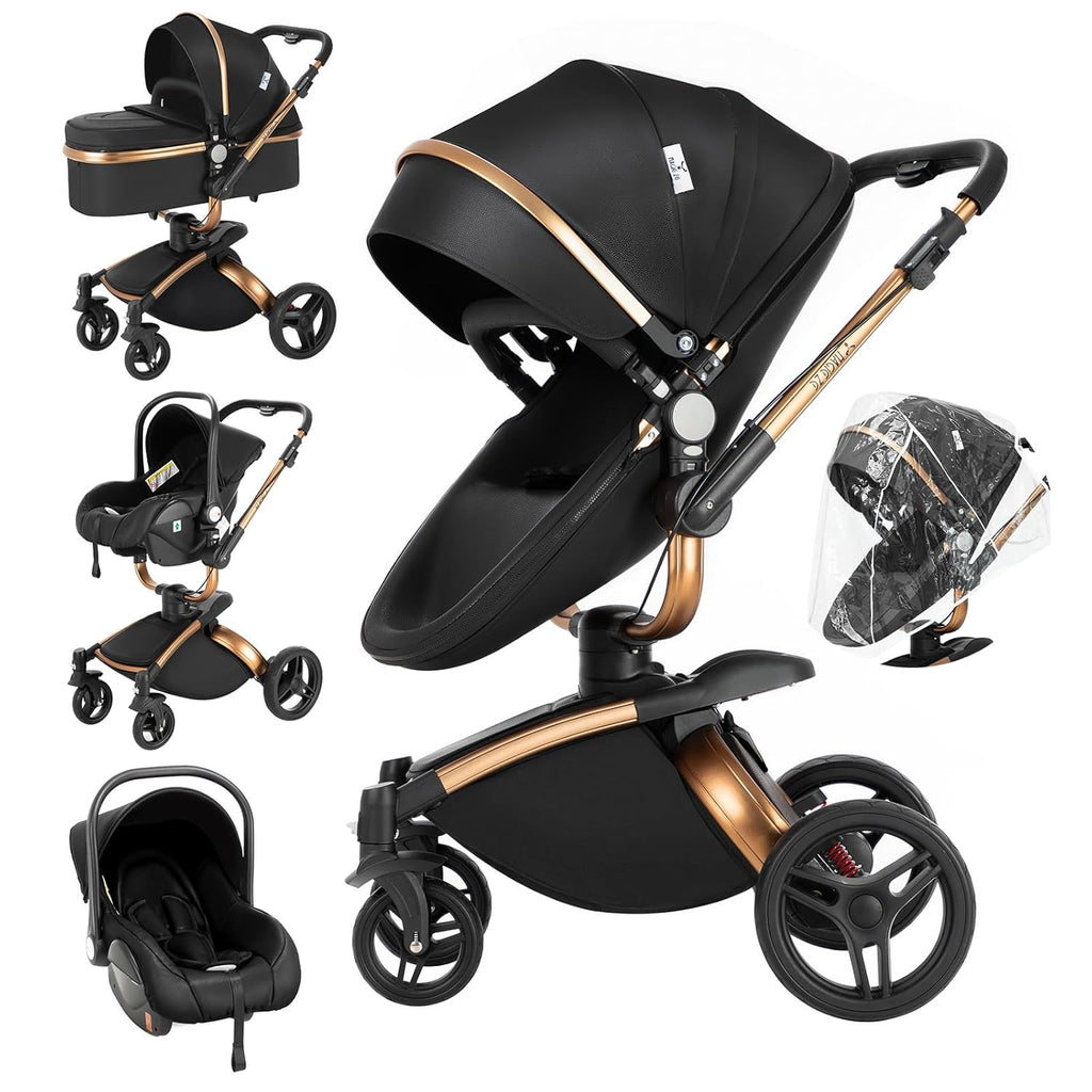 3 in 1 Kombikinderwagen 3 in 1 Reisesysteme Kinderwagen Infant Hochlandschaft Liegender Buggy Kinderwagen Neugeborenen Kinderwagen Faltbarer Standardkinderwagen (906 White)