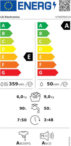 LG W4WR7096YB, Klasse D, Frontlader-Waschtrockner 9 - 6 kg, 62 x 60 x 85 cm, Wi-Fi, AI Direct Drive, Tiefenreinigung mit Dampf, TurboWash 360, Große Kapazität, Außentür aus gehärtetem Glas, Weiß