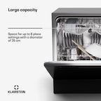 Klarstein  ia 8 - Spülmaschine, Geschirrspüler, Freistehend, Teilintegriert, F, 55 cm breit, 8 Maßgedecke, 6 Programme, Aquastop, silber