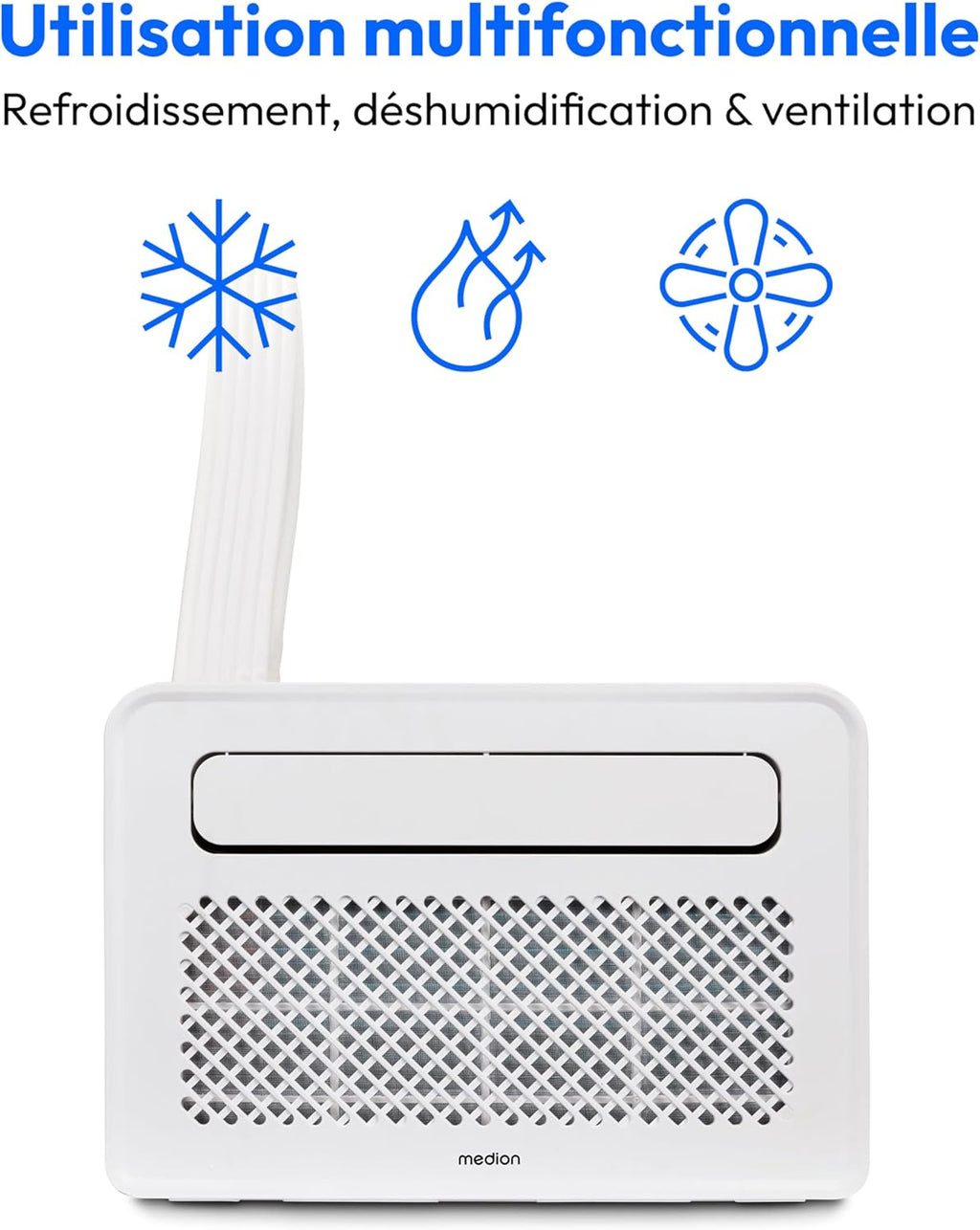 MEDION Smart Climatiseur Split P502 (5000 BTU, 3-en-1, Refroidir, Déshumidification, Ventilation, pour caravane, camping-car, kit de joint de fenêtre, mode sommeil, contrôle Wifi, Écran, MD 37735)