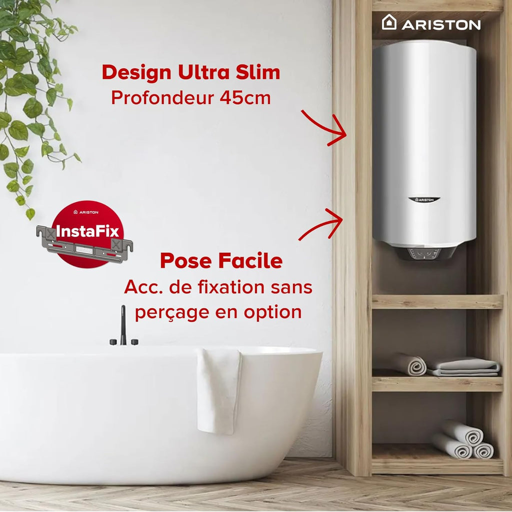 PRO1 ECO 80L - Chauffe-eau Electrique Vertical Mural Ø450 mm - Intelligent Fonction ECO - Classe B - Conçu et fabriqué pour être installé en France