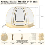 Tente Bulle à Ouverture Instantanée pour 6 à 10 Personnes Tente Dôme d'Extérieur 328 x 328 cm Résistante Aux Intempéries Transparent