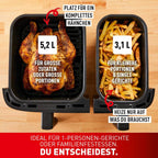 Tefal Dual Easy Fry Heißluftfritteuse Doppelkammer, 5,2/3,1 L Fassungsvermögen, zwei unabhängige Schubladen, 7 automatische Programme, energiesparend, schwarz, EY9018