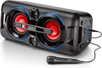 Karcher PS 4460 PartyBox in schwarz, Tragbarer Bluetooth Lautsprecher gro, Party Musikbox mit kraftvollem Bass und Lichteffekten, Mobile Box mit Akku, mit Radio, USB, inkl. Mikrofon