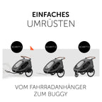 hauck Fahrradanhänger & Kinderwagen Dryk Duo Plus mit Federung, für 2 Kinder (6-48 Monate), inkl. Deichsel, Buggyrad, Fahne und LED Licht, Faltbar, Höhenverstellbar, XL Kofferaum (Dark Green)