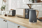 Swan Nordic Frühstücksset, Wasserkocher, 1,7 l, 2200 W, Breitschlitz-Toaster, 2 Scheiben, digitale Mikrowelle 20 l, modernes Design, Holzoptik, grau