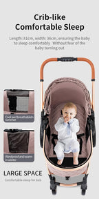 YAZOCO kinderwagen 3 in 1, Zusammenklappbar kinderwagen mit Wickeltasche,Komplettset Becherhalter,Moskitonetz, Fußabdeckung,Sitzzubehör (4 Rosa)