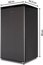 MEDION Kühlschrank mit Eiswürfelfach (90L Gesamt-Nutzinhalt 80L Kühlteil 10L Eiswürfelfach, transparente Gemüseschublade, freistehend, wechselbarer Türanschlag, höhenverstellbare Füße, MD37690) grau