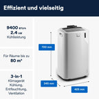 De'Longhi Pinguino PAC EM82, Mobile Klimaanlage für Rume bis zu 80 m, 9.400 BTU, 2,4 kW, 63 dB, Entfeuchtungsfunktion, Energieklasse A, 24h-Timer, Wei