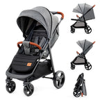 Kinderkraft GRANDE PLUS Kinderkraft buggy von Geburt bis 22 kg, Zusammenklappen mit einer Hand, Liegeposition, großes Verdeck mit Fenster, alle 4 Räder gedämpft, geräumige Sitz, Grau
