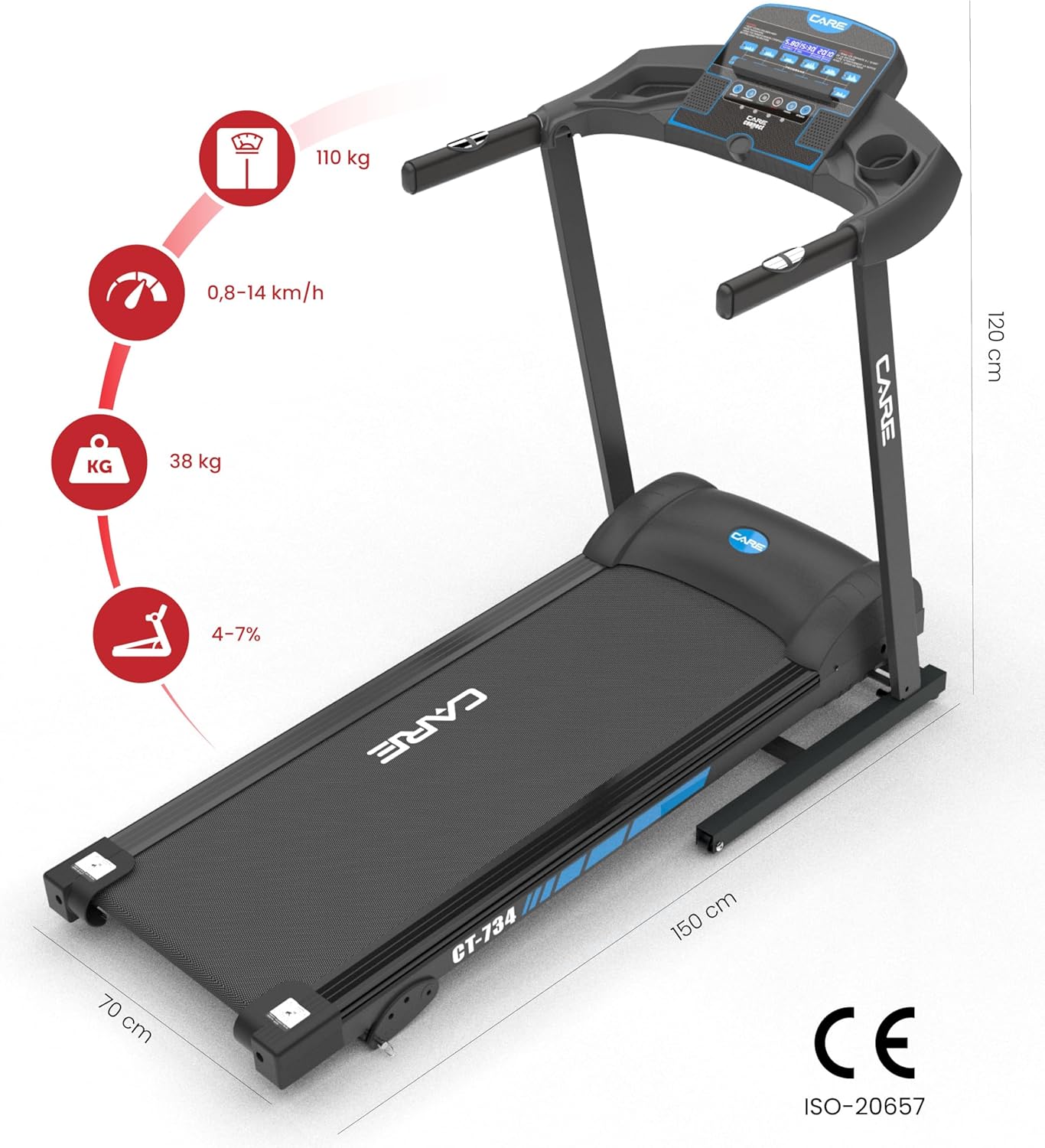 '- Tapis de Course connecté -Pliable-Vitesse maximale 14 Km/h- Tapis de Marche Électrique Inclinable et Pliable - 12 programmes d’entraînements -3 inclinaisons