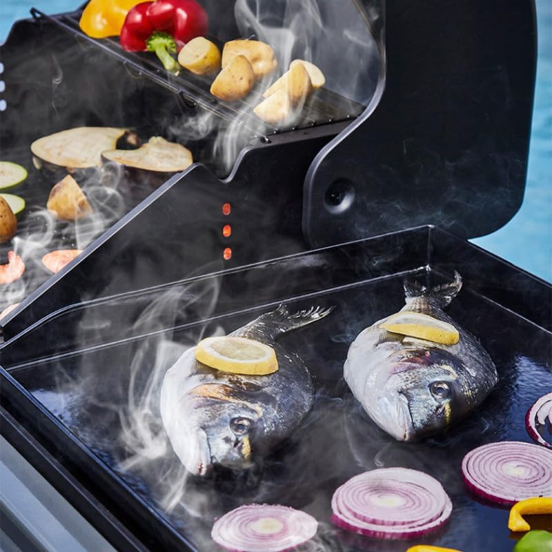 '- Barbecue Bi-Energy Gun Metal XL - Barbecue Charbon et Plancha 60 x 42 cm à gaz avec brûleur latéral -12,95 KW
