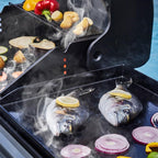 '- Barbecue Bi-Energy Gun Metal XL - Barbecue Charbon et Plancha 60 x 42 cm à gaz avec brûleur latéral -12,95 KW