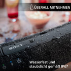 Sony SRS-XG300 - Tragbarer kabelloser Bluetooth-Lautsprecher mit starkem Partysound und Beleuchtung - wasserdicht, 25 Stunden Akkulaufzeit, Smartphone und Schnellladefunktion - Schwarz