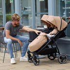 Venus Max Doppel kinderwagen - geeignet von Geburt bis 15 kg (ca. 3 Jahre), kompakter, leichter, faltbarer Zwillingskinderwagen, inklusive Regenschutz und Fußwärmer (Biscuit)