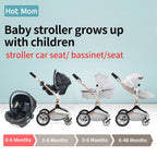Hot Mom Kinderwagen set mit 360° Drehfunktion, Kombikinderwagen 3-in-1. Ausgestattet mit PU-Reifen und Kunstledersitz und viele weitere Zubehören, Dunkelgrau