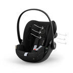 CYBEX Gold Babyschale Cloud G i-Size Comfort, Inkl. Neugeboreneneinlage, Ab Geburt bis ca. 24 Monate, Für Kinder ab 40 cm bis 87 cm, Max. 13 kg, Moon Black