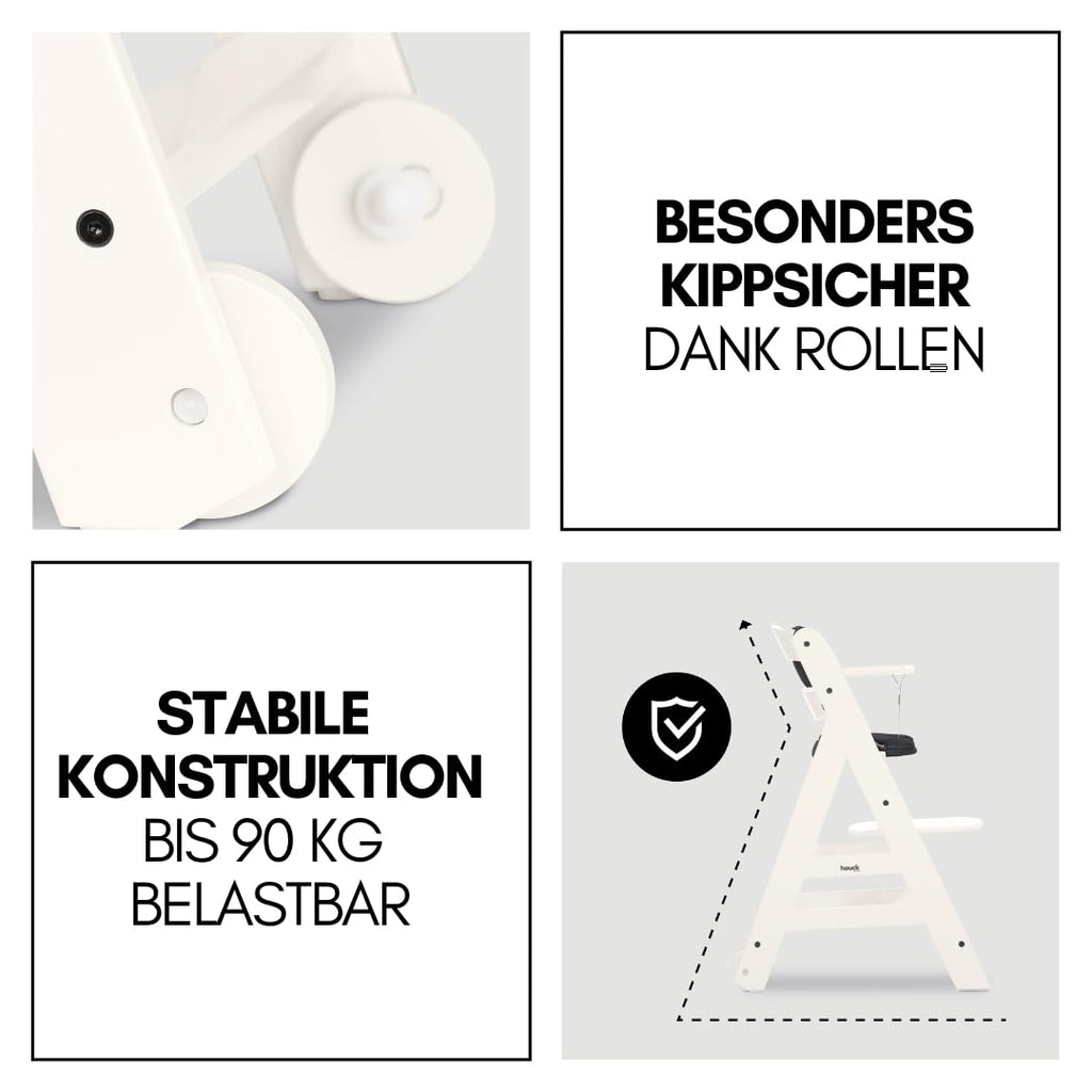 hauck Hochstuhl Beta+ Newborn Set Premium Dark Grey - Babyhochstuhl Set ab Geburt mit Neugeborenen Aufsatz Bouncer, Sitzpolster und Essbrett - Dark Grey