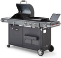 '- Barbecue Bi-Energy Gun Metal XL - Barbecue Charbon et Plancha 60 x 42 cm à gaz avec brûleur latéral -12,95 KW