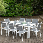 Salon de jardin BARI en textilène gris 8 places - aluminium blanc Happy Garden