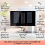 Klarstein 2-in-1 Induktionskochfeld mit Dunstabzug, Induktionskochfeld mit Abluft & Ventilator, 4-Zonen-Kochfeld, Glaskeramik-Einbauherd, Kochfeld mit Dunstabzug, Energieklasse A, 654m³/h Luftstrom