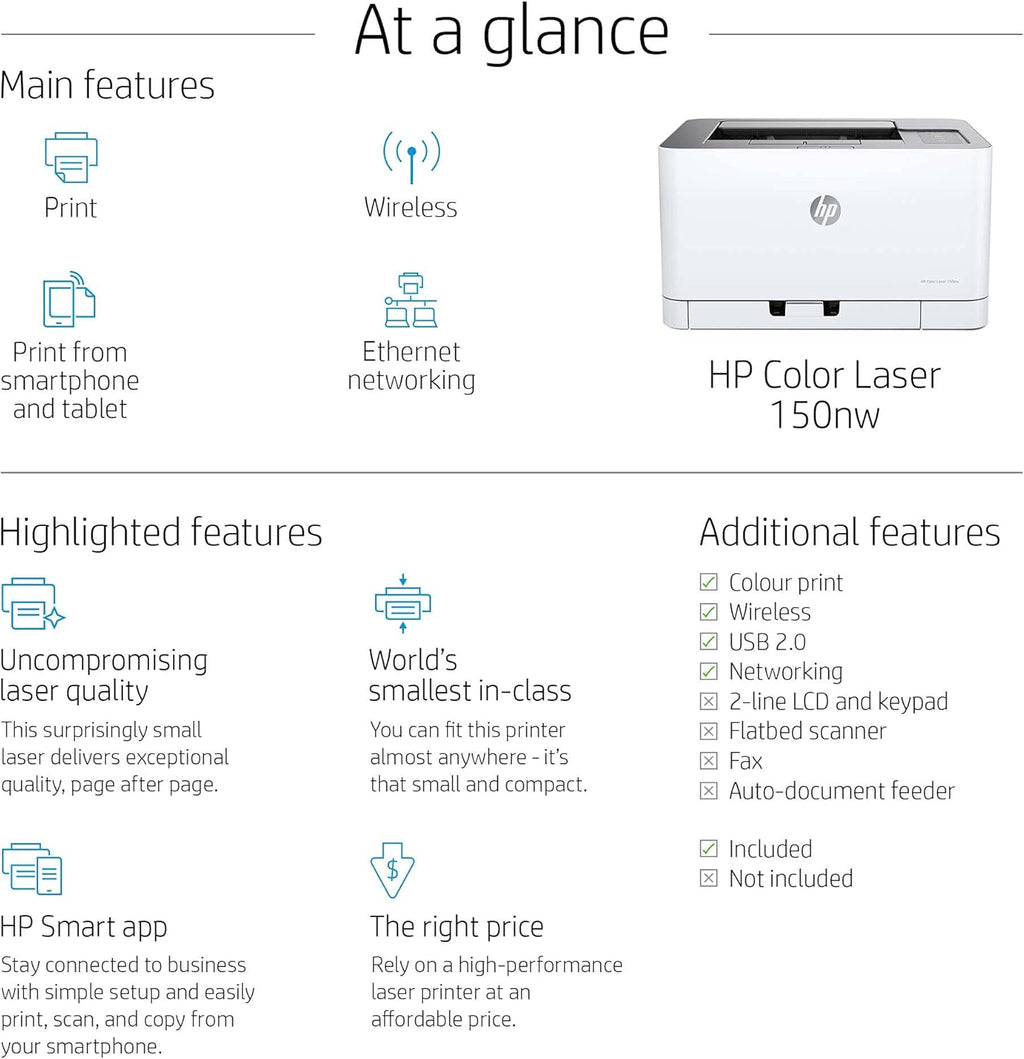 HP Color Laser 150nw Farb-Laserdrucker (Drucker, USB, LAN, WLAN),weiß-grau
