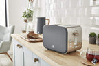 Swan Nordic Frühstücksset, Wasserkocher, 1,7 l, 2200 W, Breitschlitz-Toaster, 2 Scheiben, digitale Mikrowelle 20 l, modernes Design, Holzoptik, grau