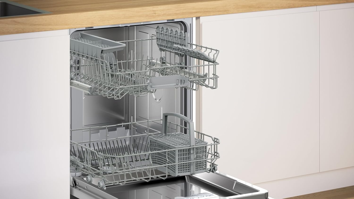Bosch SMV4ETX08E, Serie 4, Smarter Geschirrspüler Vollintegriert 60 cm, Besteckkorb, Spülmaschine mit Programmassistent, besonders Leise, Rackmatic, Automatische Türöffnung, InfoLight, AquaStop