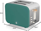 Swan Nordic Frühstücksset, Wasserkocher, 1,7 l, 2200 W, Breitschlitz-Toaster, 2 Scheiben, digitale Mikrowelle 20 l, modernes Design, Holzoptik, Grün