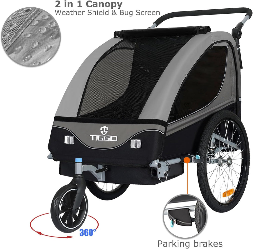 Tiggo S2 Kinderanhänger mit Federung Jogger 2 in 1 Kinder Buggy fahrradanhänger Anhänger 360° Drehbar