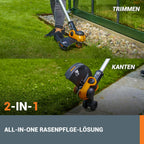 WORX 18V(20V MAX) Akku Rasentrimmer WG163E.3, 2-in-1 rasenkantenschneider mit 90° drehbarer Trimmerkopf, Teleskopstiel, Powershare, 2 x 2,0 Ah Akku