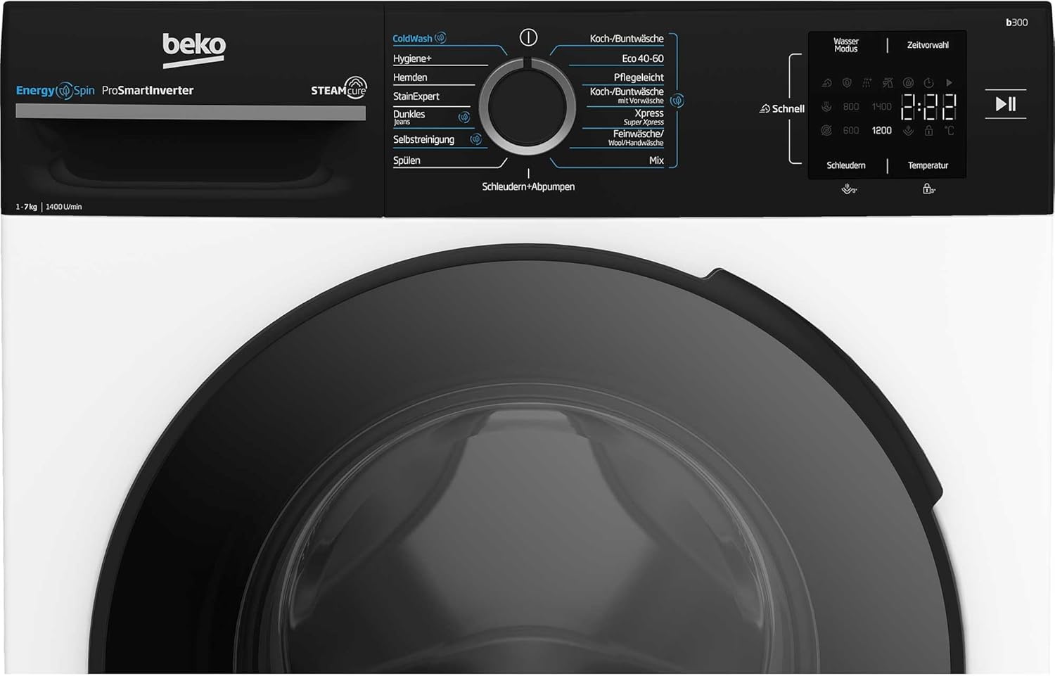 Beko WMC91464ST1 b300 Waschvollautomat, Waschmaschine, 9 kg, Bluetooth, ProSmart Inverter Motor, Dampffunktion, Pet Hair Removal, Watersafe+, Weiß