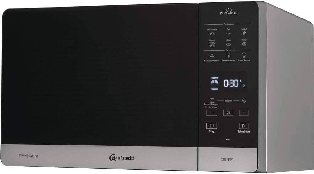 Bauknecht MW 49 SL Freistehender Mikrowellen Backofen/ Mikrowelle 800 Watt/ Quarz-Grill 900 Watt/ Heißluft 1700 Watt/ Dampfgarfunktion inkl. Dampfgarbehälter