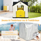 Maison Chef House -Thème Burger Bar - Table de Pique Nique Cabane de Jardin Anti-UV en Plastique 164x124x132 cm Bleu/Rose/Jaune