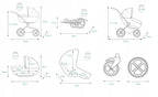 BabyLux® Bambimo Kinderwagen Set 3 in 1 - White Lux - incl. Babywanne, Buggy Sportsitz, Auto-Babyschale - Autositz - Kinderwagenset - Kombikinderwagen mit Wickeltasche, Regenschutz usw.