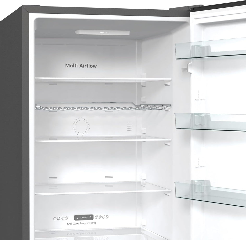 Hisense RB327N4AD2 Kühl-Gefrierkombination/ NoFrostPlus/ Multiflow 360°/ HolidayMode/ FreshZone/ 182,4 cm/ Kühlteil 171 l/ Gefrierteil 85 l/ 41 dB/ 287 kWh/ Jahr/ Edelstahl-Look