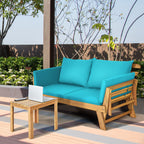 Chaise Longue Convertible avec Coussin Canapé de Jardin 2 en 1 en Bois d’Acacia avec Accoudoir Réglable pour Patio Piscine Jardin Blanc/Gris/Bleu/Rouge