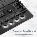 TOPWISH Gaskochfeld 4 flammig,Einbau Gaskochfeld,Gaskochfelder mit rote beleuchteter Drehknopf,ghärtetes Glas-Gaskochfeld,Glasherd,NG/LPG Konvertierbar,Automatischer Thermoelementschutz,60cm,8000 Watt