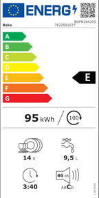 Beko BDFN26420W b300 freistehender Geschirrspüler, unterbaufhig, Platz für 14 Magedecke, Pro  Inverter Motor, TrayWash, HygieneIntense, 6 Programme, WaterSafe+, Wei