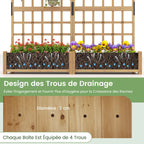 Jardinière avec 2 Treillis 2 Bacs Toit Suspendu en Bois Lit de Jardin Surélevé avec 4 Trous de Drainage 180 x 48 x 183 cm Orange