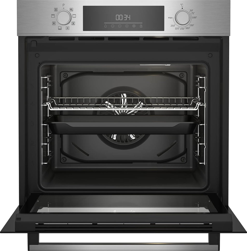 Beko BBSM12340X Einbau-Backofen-Set, zwei autarke Geräte: Induktionskochfeld mit 4 Kochzonen, Backofen mit 8 Heizarten, 72 l Garraum-Volumen, Kindersicherung, Sensortasten, Schwarz/Edelstahl