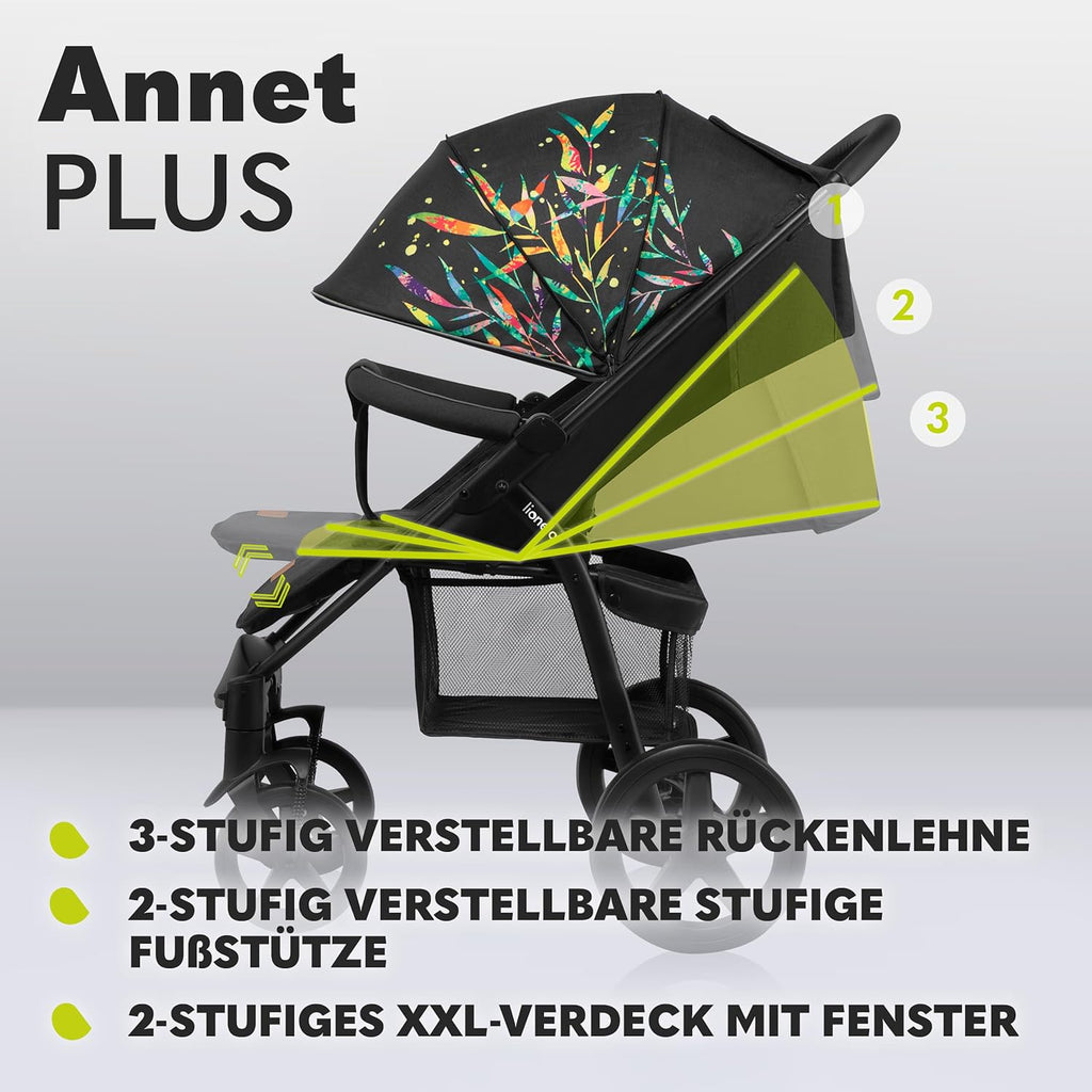 LIONELO Annet Plus Buggy bis 22 kg mit Liegefunktion, Kinderwagen klein zusammenklappbar mit Zubehör, Eva-Schaum-Räder, Moskitonetz, Fußdecke Getränkehalter, Korb