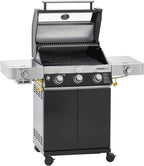 RÖSLE Elektrogrill BBQ-Portable Videro E2-P, tragbarer Tischgrill mit 2 Brennern, Warmhalterost und Deckel mit Glaseinsatz, pulverbeschichteter Stahl, schwarz/silbern