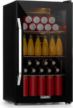 Klarstein Mini Kühlschrank mit Glastür für Zimmer, Getrnkekühlschrank mit Verstellbaren Ablagen, Kleiner 80 Liter, Indoor/Outdoor Kühlschrank Leise