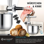 KESSER® 3 in 1 Universal Küchenmaschine K-KM 3000 mit Fleischwolf Knetmaschine Multifunktionale Rührmaschine 5,5L Schüssel mit 3 Rührwerkzeuge, 1,5L Entsafter, Zubehör-Set, Pasta & Gebäckformen