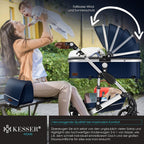 KESSER® Loops 3 in 1 Kinderwagen Kombikinderwagen Komplett-Set inkl. Babywanne & Buggy Sportsitz & Auto-Babyschale Voll-Gummireifen Wickeltasche Regenschutz Kindertisch ECE R129, Schwarz/Champagne