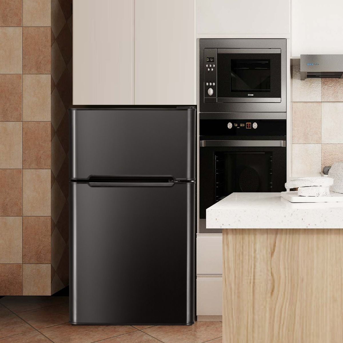 Réfrigérateur Compact Mini-réfrigérateur 90 L Congélateur Séparé avec Design à 2 Portes Fonctionnement Silencieux Blanc/Gris/Noir